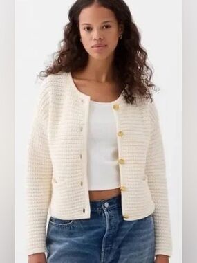 100% Cotton Textured Sweater Jacket petite XS